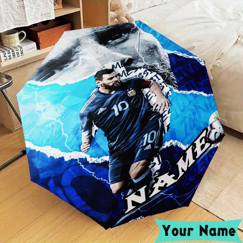 Custom Name Me-ssi football Umbrella, Foldable Umbrella Suitable for Outdoor Shopping Travel Sports, Exquisite Gift for Family