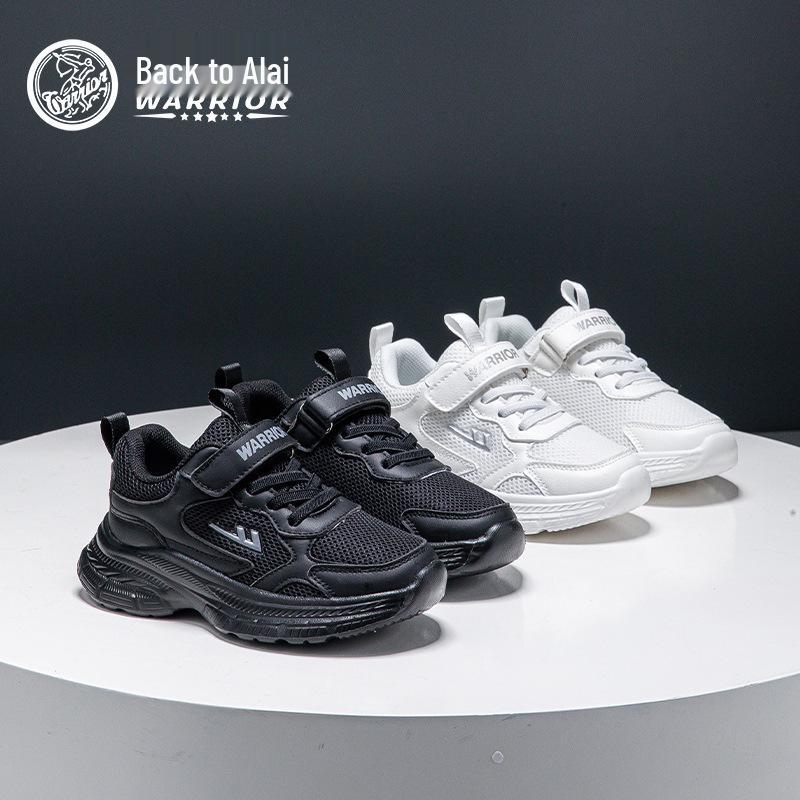 Unisex Kids' White Velcro Sports Shoes - Breathable, Thick-Sole Casual Sneakers for Spring.
