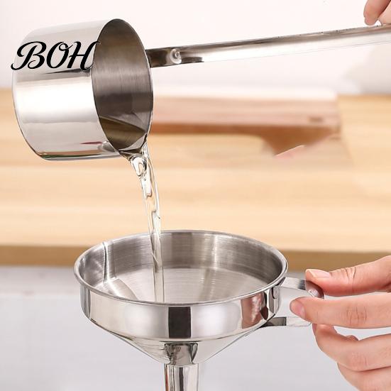 Metal Funnel for Kitchen Use Stainless Steel with Handle, Wide Mouth Handled Funnel, Oil Pouring Smooth And Anti-Splash Storage