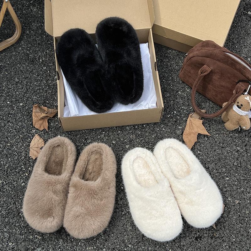 Mao Mao shoes women's outer wear 2025 new winter thick-soled plush warm furry one-pedal soft-soled maternity cotton shoes