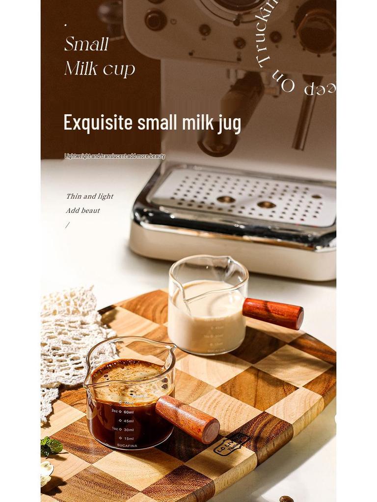 Exquisite Wooden Handle Espresso Glass Measuring Cup