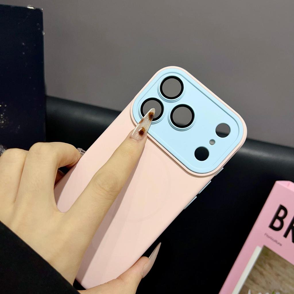Color Block Instant Lens Case for iPhone 16 Pro Max & Apple 17, Liquid Silicone Matte for iPhone 14/15