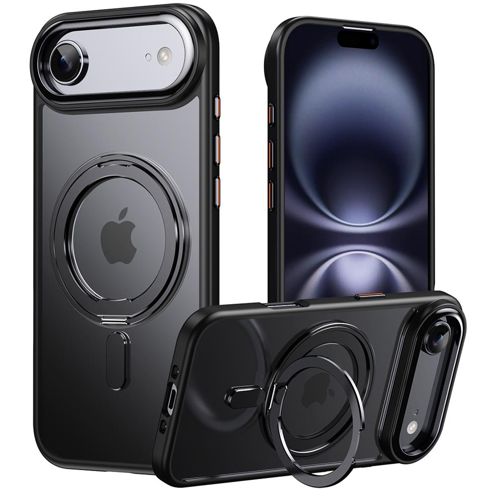 

For iPhone 17 Air Case Compatible with MagSafe TPU+Acrylic+Metal Kickstand Matte Phone Cover Black