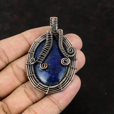 Lapislazuli Kupferanhänger Kupferdraht umwickelter Anhänger Lapislazuli Schmuck Handgefertigter Designeranhänger Geschenk für Sie Naturschmuck