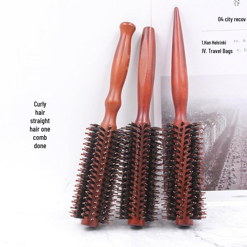 Boar Bristle Wood Roller Comb for Straight & Curly Hair Styling