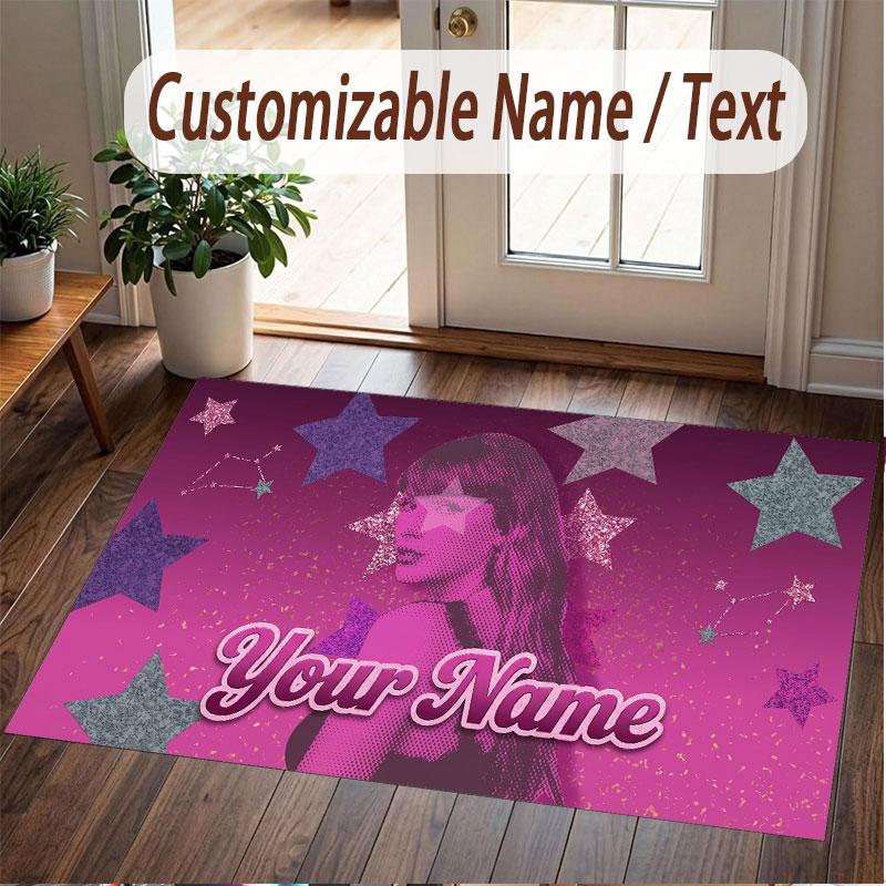 Custom Name Crystal Velvet Rug,Taylor Swift Comfortable Anti Slip Floor Mat For Room Decoration