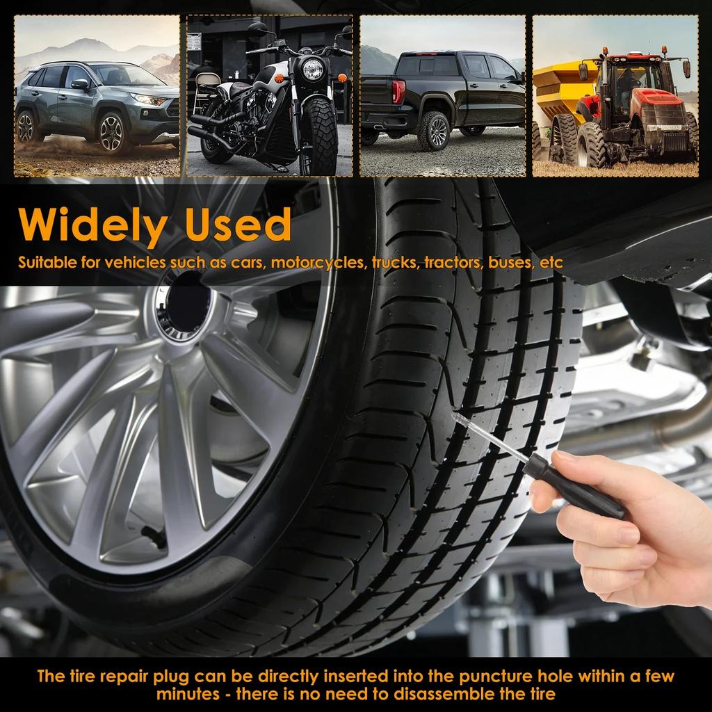 120PCS Tire Repair Rubber Nail Reliable Tire Plug Kit with 2 Screwdriver Screw Type Tyre Repair Nail Kit for Car Motorcycle