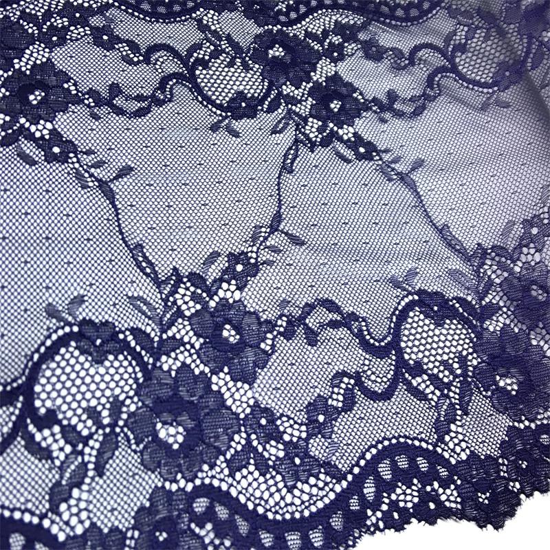 23cm Wide Dark Blue Floral Elastic Spandex Mesh Lace Fabric for Lingerie, Bra, Underwear, Garment, Sewing & Crafting