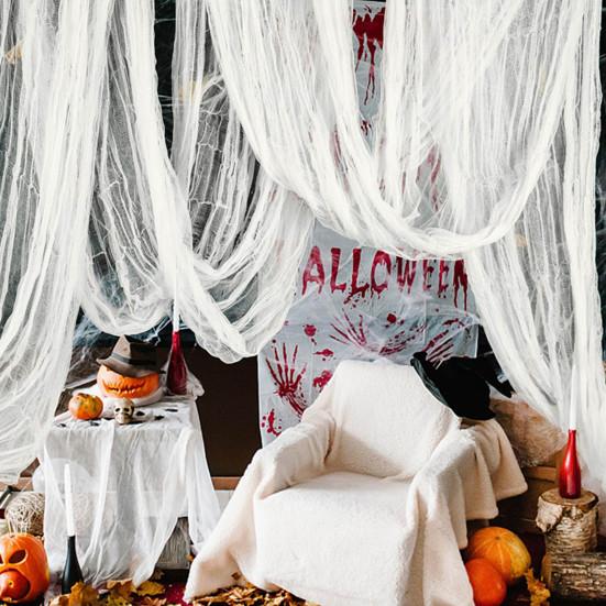 Yousheng Halloween Gauze Cloth Creepy Blood/Black/White Fabric Gauze for Haunted House Outdoor Indoor Yard Halloween Decoration