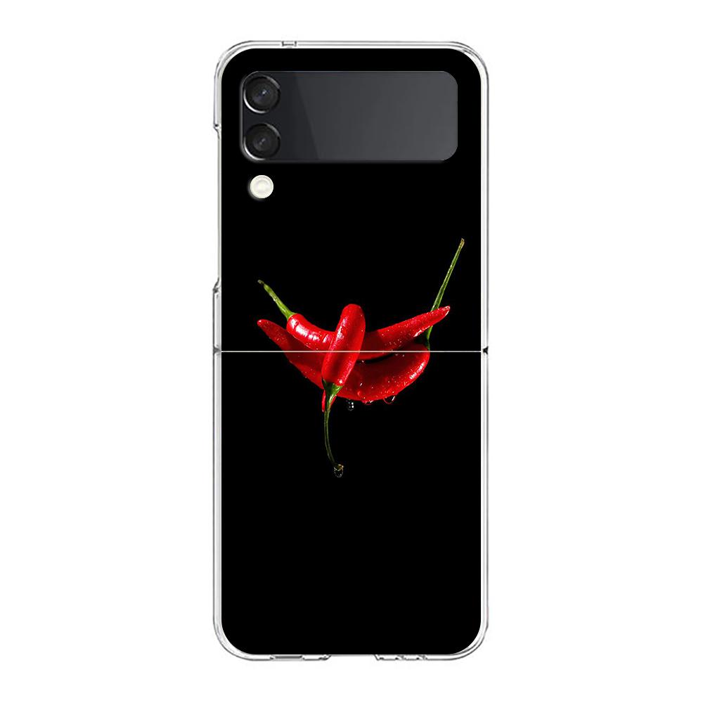 Phone Cover For Samsung Galaxy Z Flip 6 5 4 Case Transparent For Samsung Z Flip 3 Hard PC Foldable Shell Chili Red Capas Bags