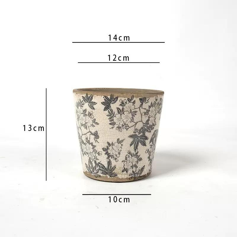 Retro Blue & White Distressed Ceramic Succulent Pot – Simple Decorative Vase for Green Plants & Flowers