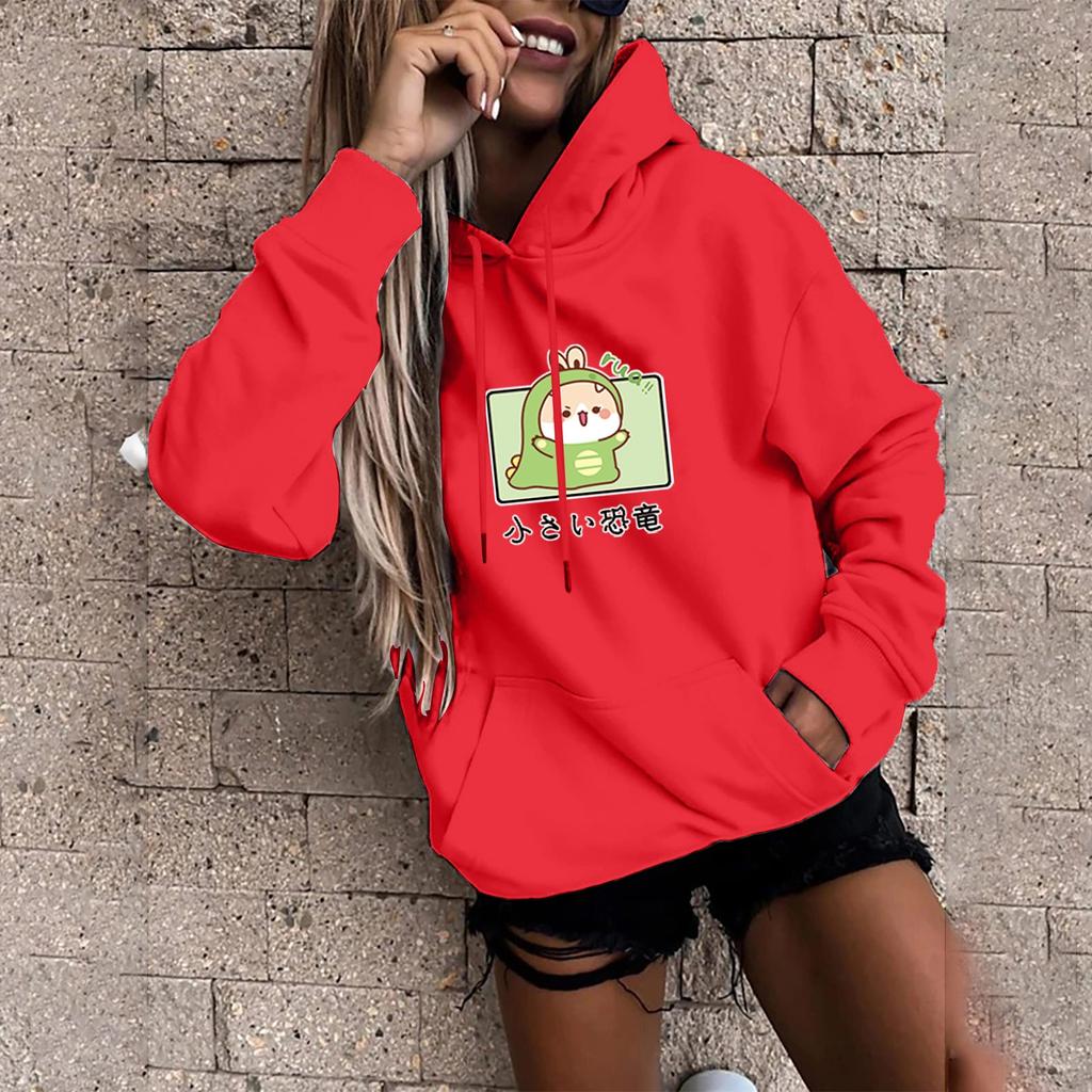 Damemote Uformelt trykk Hettegenser Løse sportsoverdeler Pullover