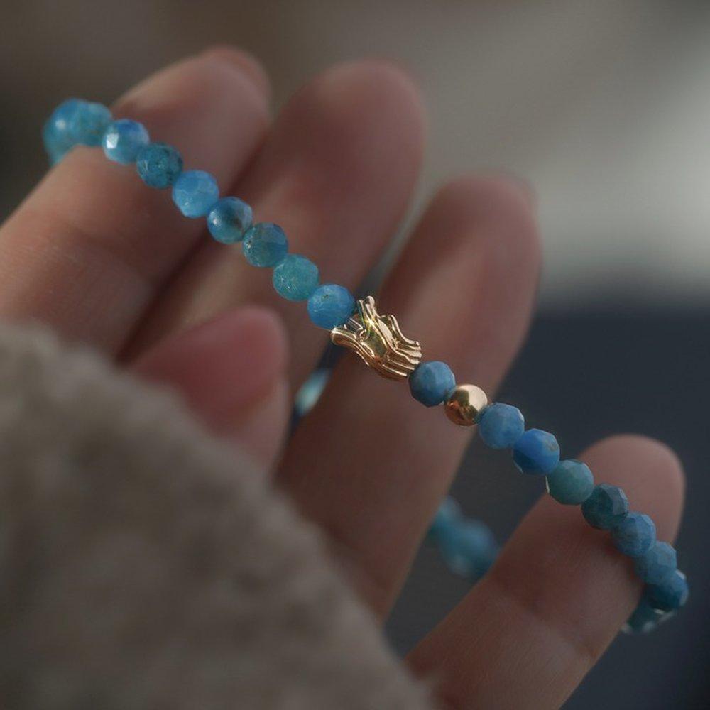 14K Blue Dragon Apatite Natural Stone Bracelet W