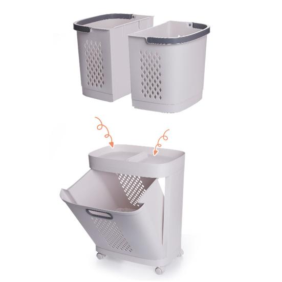 Yousheng 2-Tier Rolling Laundry Hamper Dirty Clothes Hamper Cart with 3 Detachable Baskets Wheeled Laundry Basket for Laundry Room Bathroom