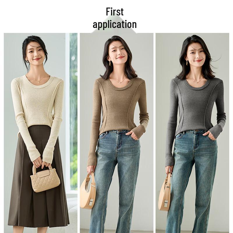 Women's Versatile Round Neck Wool Blend Knit Top