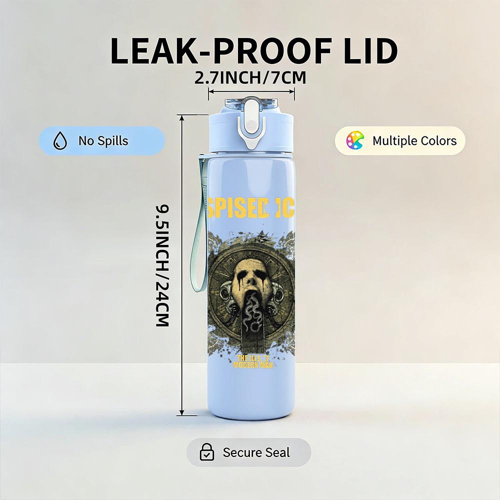 1PC Despise icon male portrait grunge print 750ml colorful plastic sports water bottle leakproof pop up lid with straw for outdoor work home use