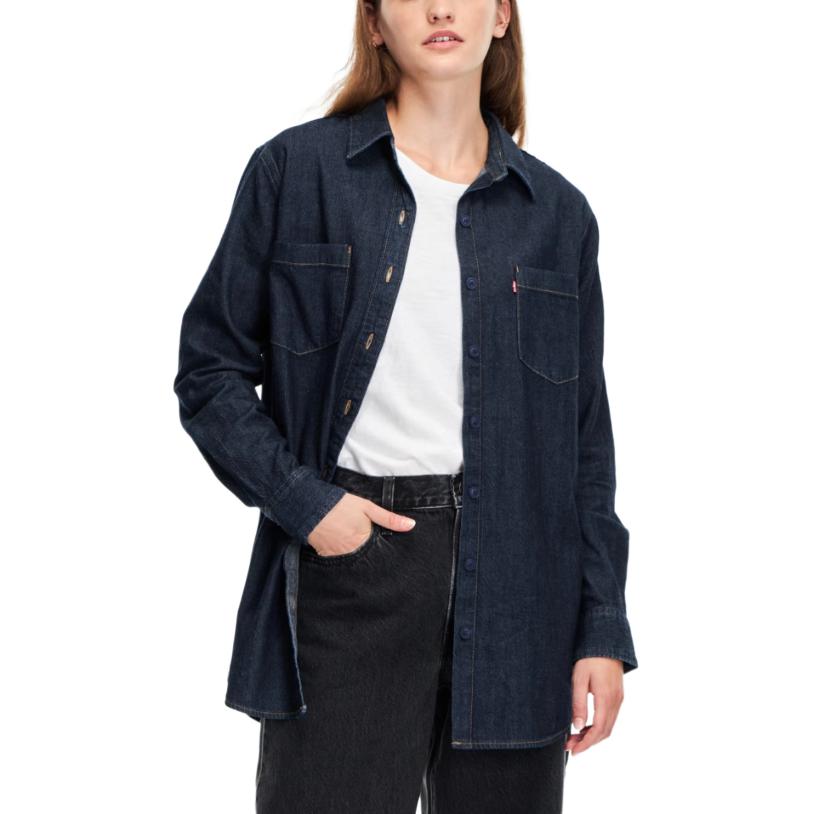 Levis Einfarbige Denim Langarmbluse Damenblusen Dunkelblau A3372-0000