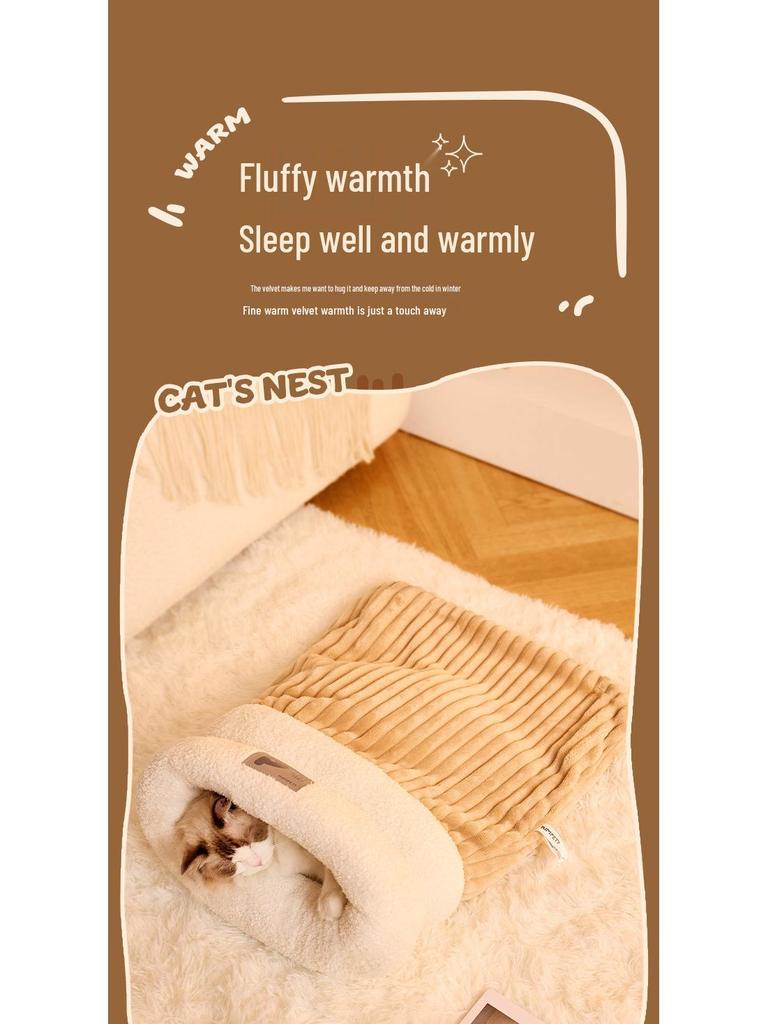 Koselig høst- og vinterkjæledyrrede: Innelukket sovepose og tunnel for katter og små hunder - Ideell for en følelse av trygghet og varme.