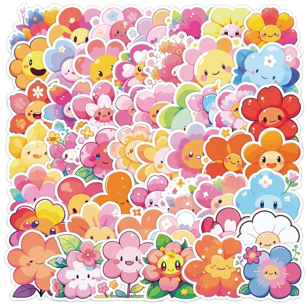 10/50pcs Kawaii Flower Stickers Cute Sunflower Rewards Graffiti Stickers for DIY Luggage Laptop  Bicycle Sticker