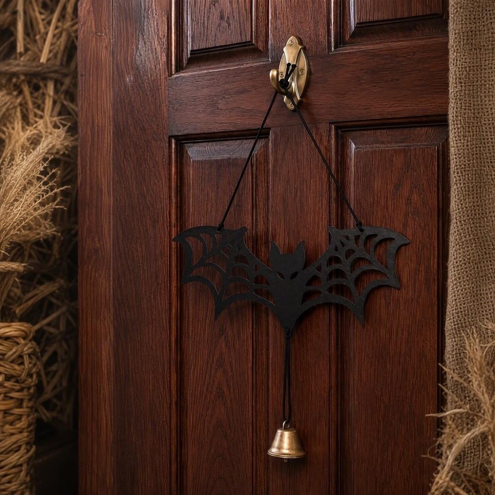 Spider Web Bat Bat Door Pendant Wooden Bat Wall Art Halloween Luminous Bat Ornament  Living Room
