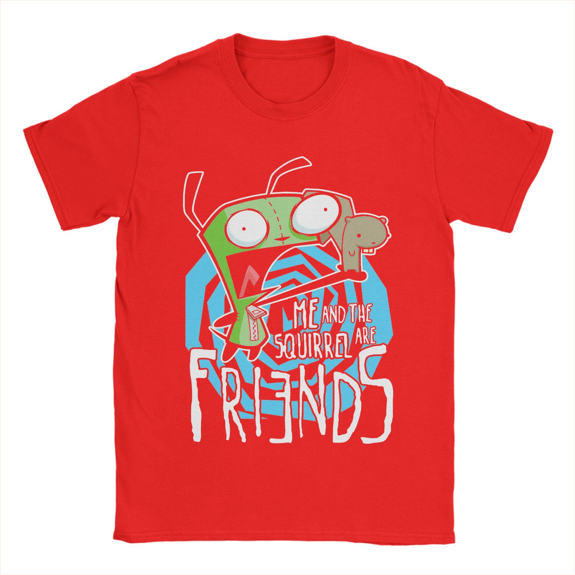 Mens Invader Zim GIR Me And The Squirrel Are Friends T Shirts 100 Cotton Tops Crazy Short Sleeve Round Collar Tees TShirt S