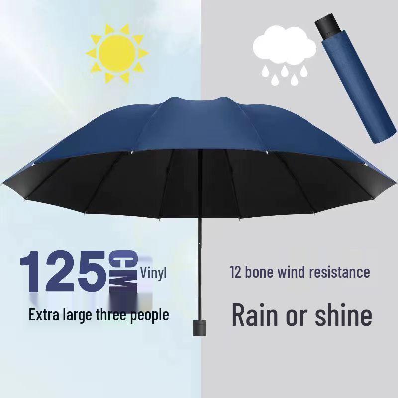 Stort Trefaldigt Paraply för Män & Kvinnor: Robust, Dubbelanvändning för Sol & Regn, Anti-Stormdesign