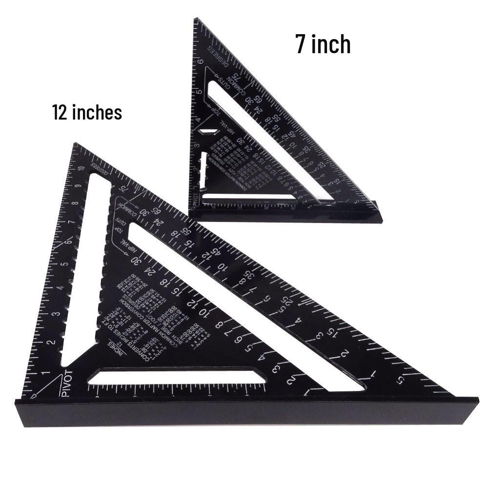 7/12" Aluminum Triangle Ruler: Woodworking, Imperial/Metric, Black Oxide, 90°/45° Right Angles.