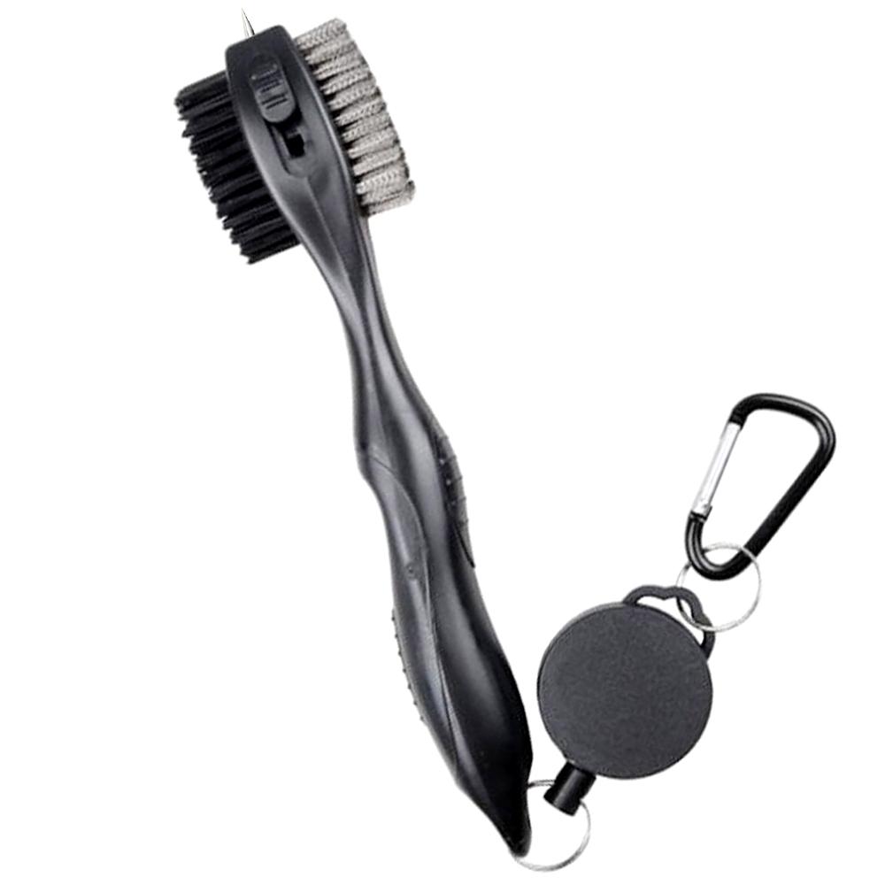 Golf Club Brush Cleaner Double-Sided Wire/Nylon Bristles with Retractable Clip Hook For Iron Wood Groove Cleaning Tool