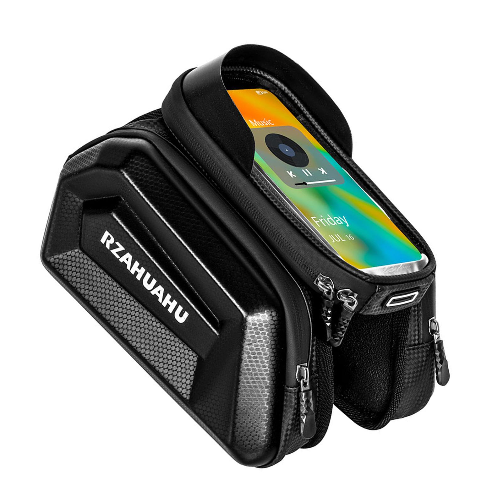 

Mountain Bike Frame Bag Top Tube Bike Bag PU PVC EVA Rainproof Saddle Bag for Riding Double Bag Sensitive Touch Screen Bike чорний