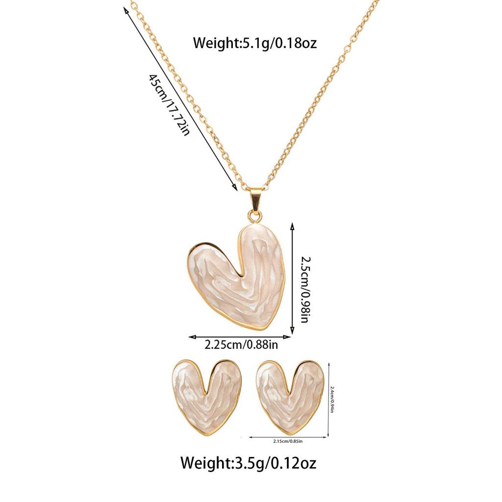Stainless Steel Heart-Shaped Enamel Pendant Necklace & Earring Set - Non-Fading, High-End Jewelry