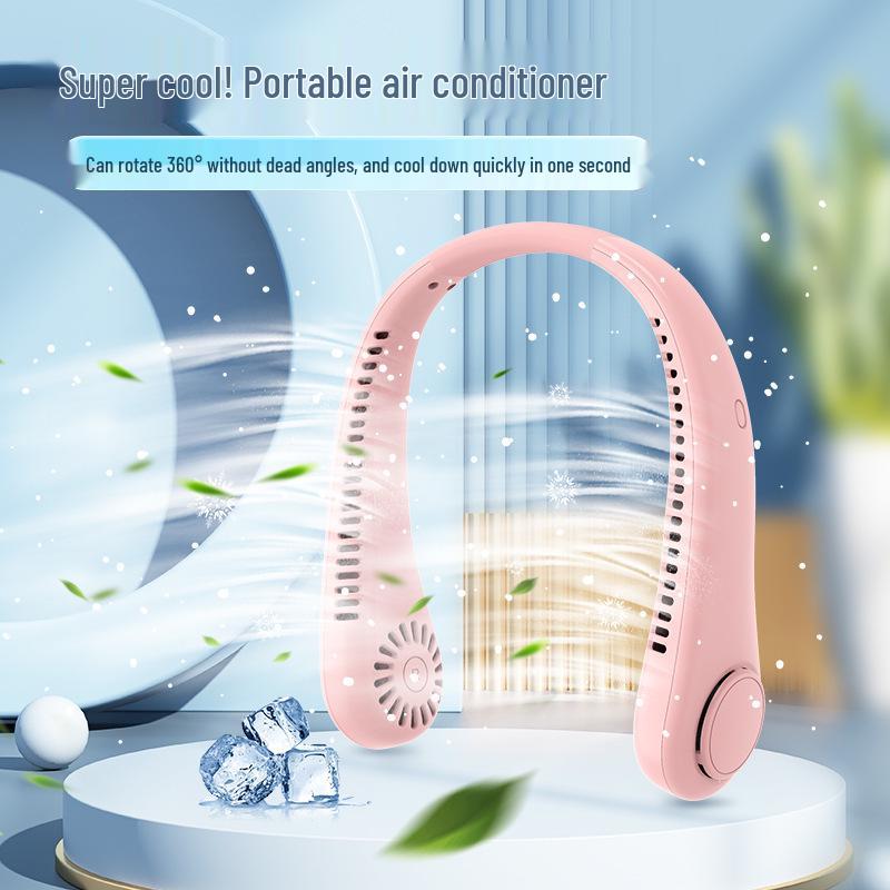 Portable Leafless Neck Fan: Foldable, Silent, Five-Speed, with Digital Display Silicone Foldable