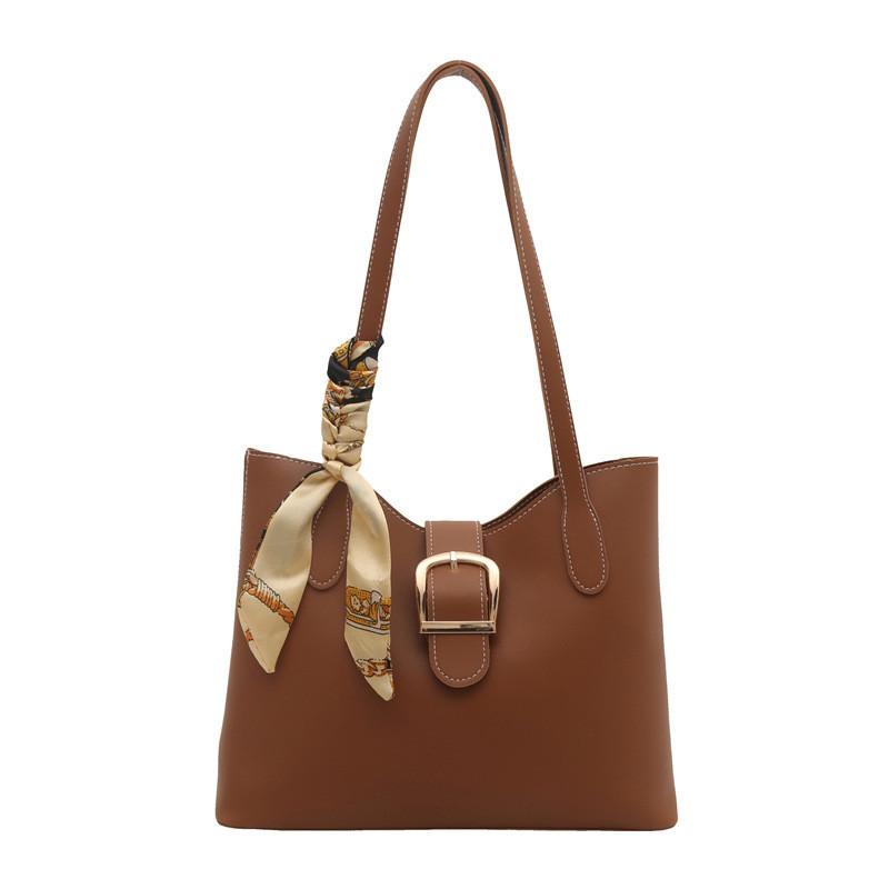 Shoulder Capacity Large Bag With Solid Color Design And Square Decor Buckle