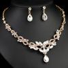 GemChic Women's New Exquisite Crystal Rhinestone Drops Leaf Sparkling Collarbone Necklace Earrings Two Piece Set Birthday Christmas Jewelry Gift