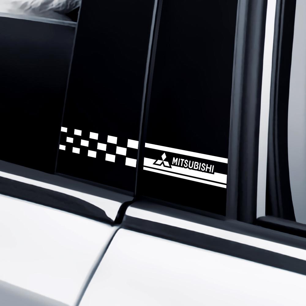 2PCS Car Styling Column Decals Window B Pillars Decorative Stickers For Mitsubishi Asx Lancer Pajero 4 Outlander L200 Ex10 Colt