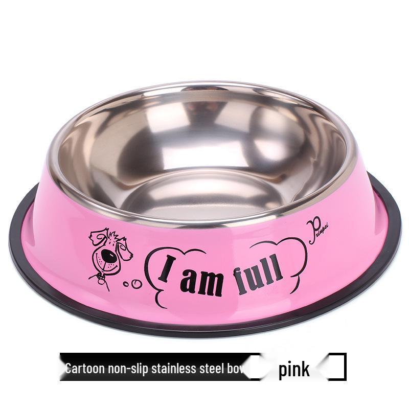Anti-Spill Stainless Steel Pet Bowl with Rubber Bottom and Paw Print Design