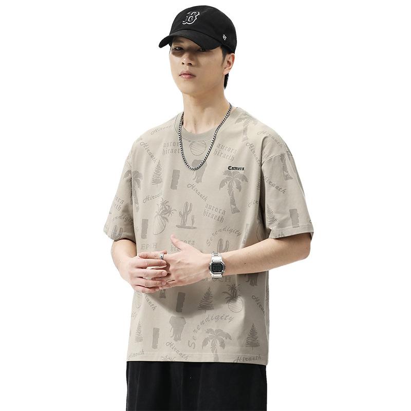 

Новая летняя футболка с принтом, повседневная, свободного кроя, с короткими рукавами, мужская короткая футболка 4XL