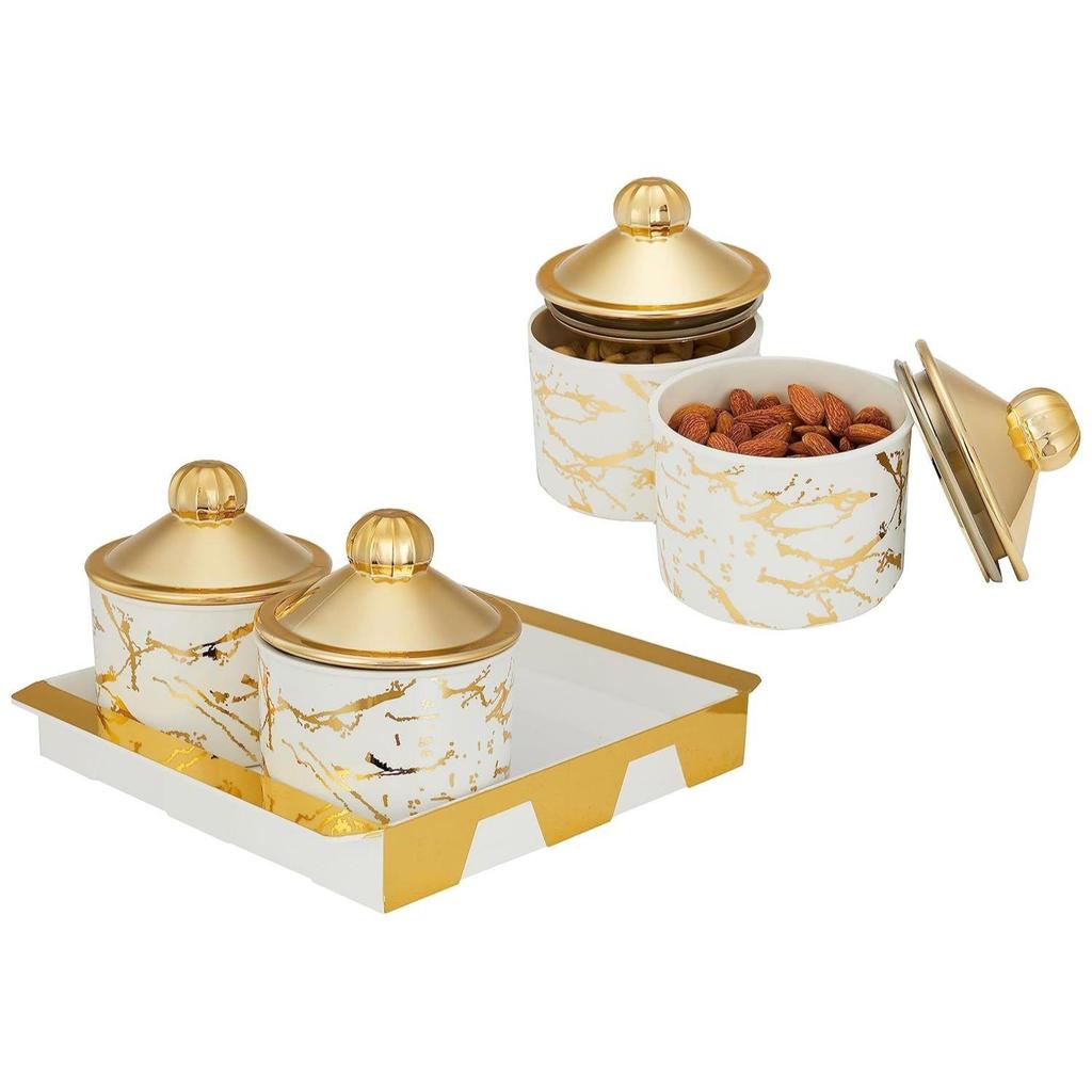 Luftdichtes Trockenfrucht-Behälter-Tablett-Set mit Deckel & Serviertablett, Luftdichtes Kunststoff-Aufbewahrungsbehälter-Set 500 ml | Set of 4, Weiß