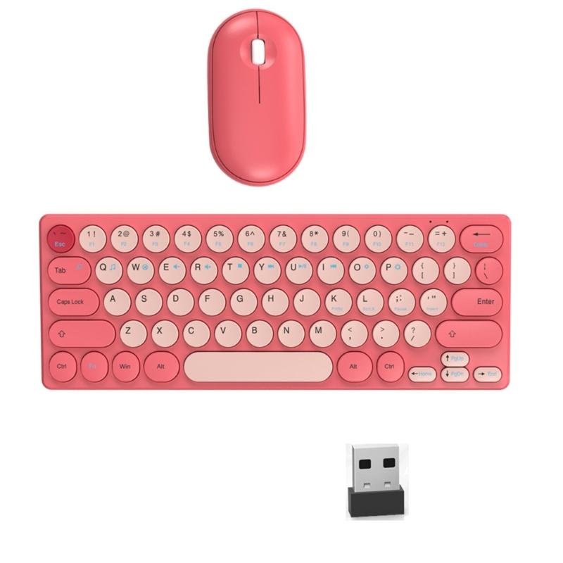 Silents Clicks Wireless Keyboards Mouse Set Round Retro Keycaps 2.4G Connectivitys Portable For Desktop Office Travel Use