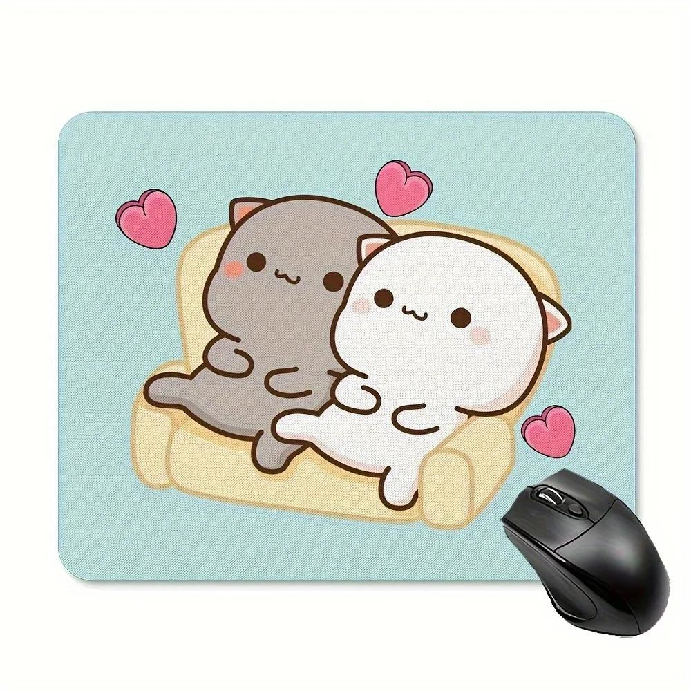 

Cute Cat Peach Mouse Pad Non-Slip Rubber Pink and White Mousepad Desk Accessory Thick 3mm Office Gamer Accessories Desk Pad 180x220x2mm