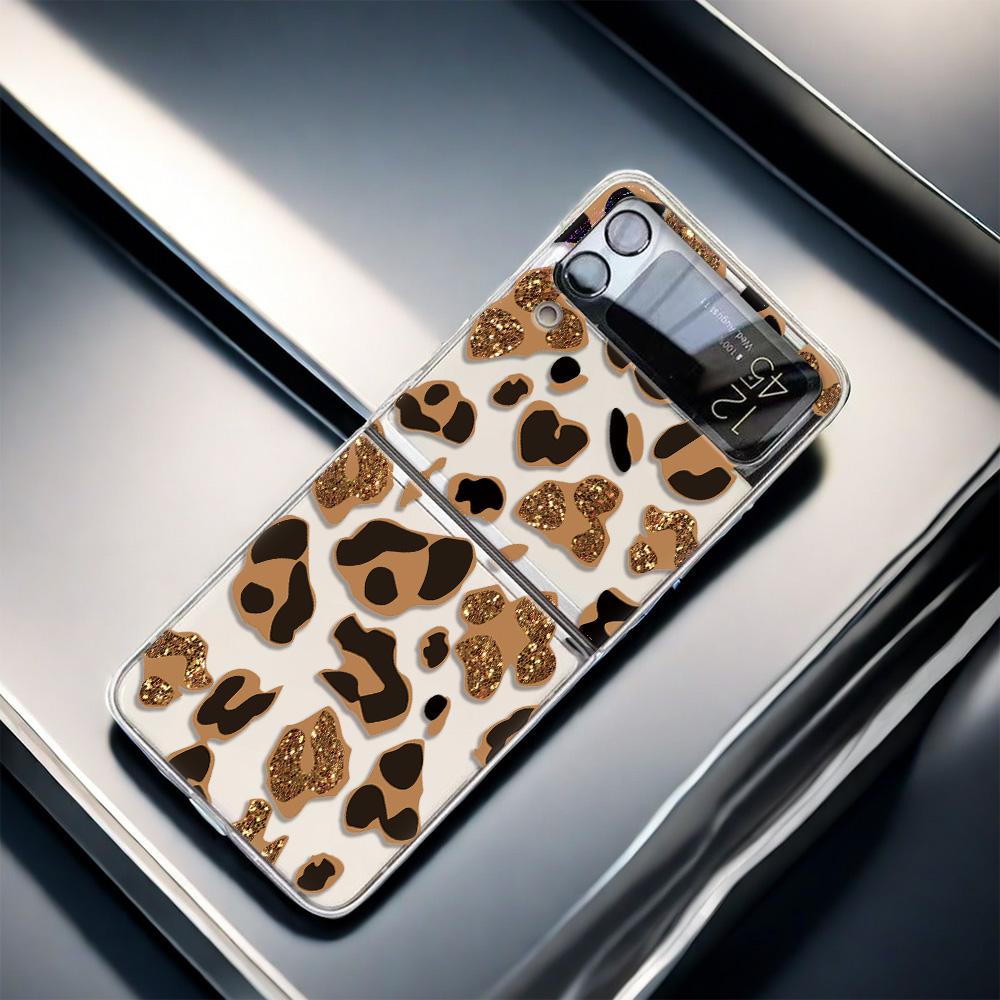 Golden Leopard Print F711 Phone Case For Samsung Z Flip 3 4 5 6 Cases Funda For Samsung Z FLIP 3 4 5 6 Cover Case Funda Coque