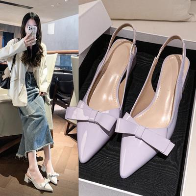 2025 printemps et été nouvelle version coréenne de la mode tendance avec sac tête arrière vide quotidien décontracté nœud bout pointu sandales à talons hauts femmes