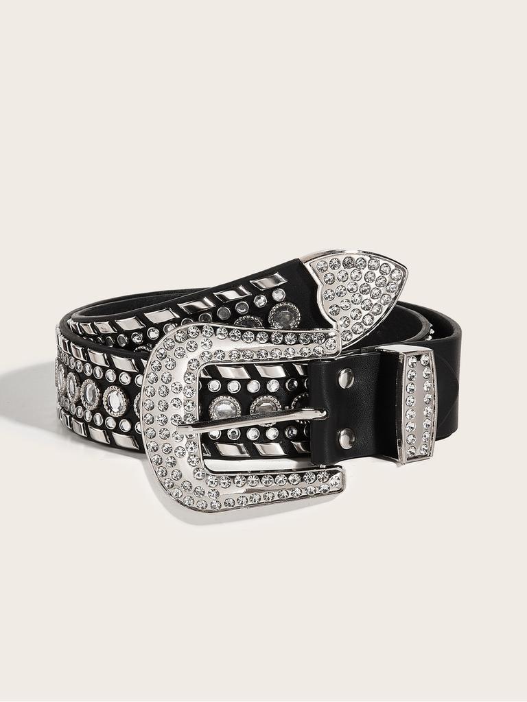 Stylish Pu Leather Belt With Alloy Needle Buckle Punk Rivet Design 3.8cm Wide For Summer 2023