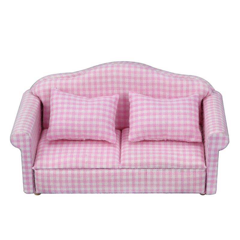 Soft Fabric Miniature Sofa Set With Cushions For 1/12 Doll House Accessories Living Room Scene Display Decoration