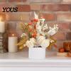 Small Potted Plant for Fireplace Fall Pumpkin Flower Arrangement, Artificial Maple Berry Halloween Indoor Decoration Thanksgiving, Harvest Home
