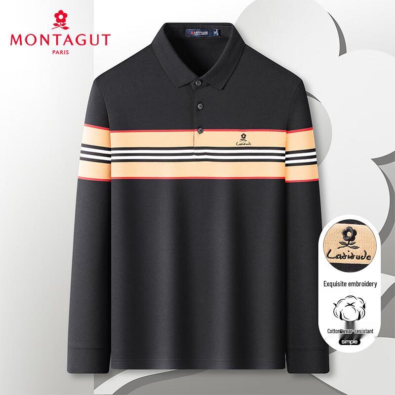 MONTAGUT Men s Striped Long Sleeve Polo T-shirt 48