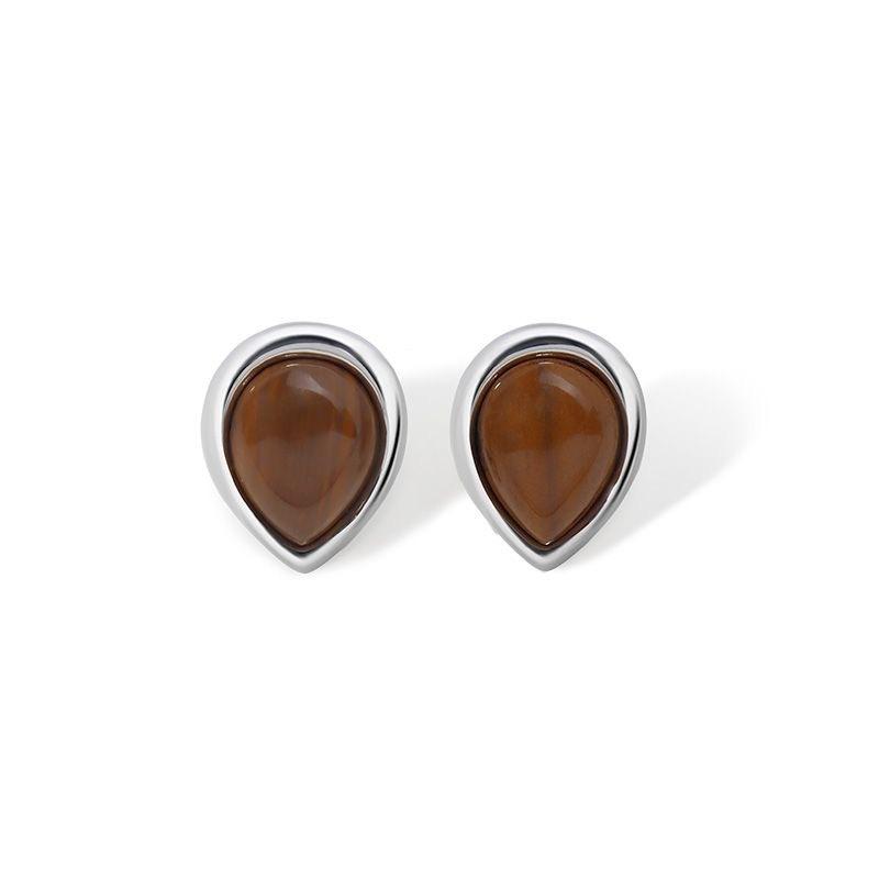 2026 Native Series Minimalist Square Ring Earrings Female Temperament Versatile Premium Light Luxury Wood Grain Stone Earrings