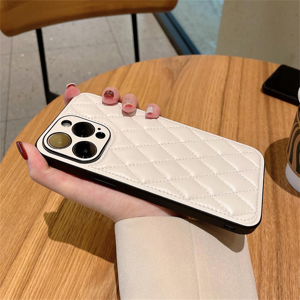 

For iPhone 15 Pro Case Rhombus Stitching PU Leather+TPU Shockproof Phone Cover Black