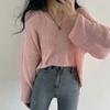 European and American style blouse with hollow perspective thin long-sleeved knitted sweater women's autumn new lazy style