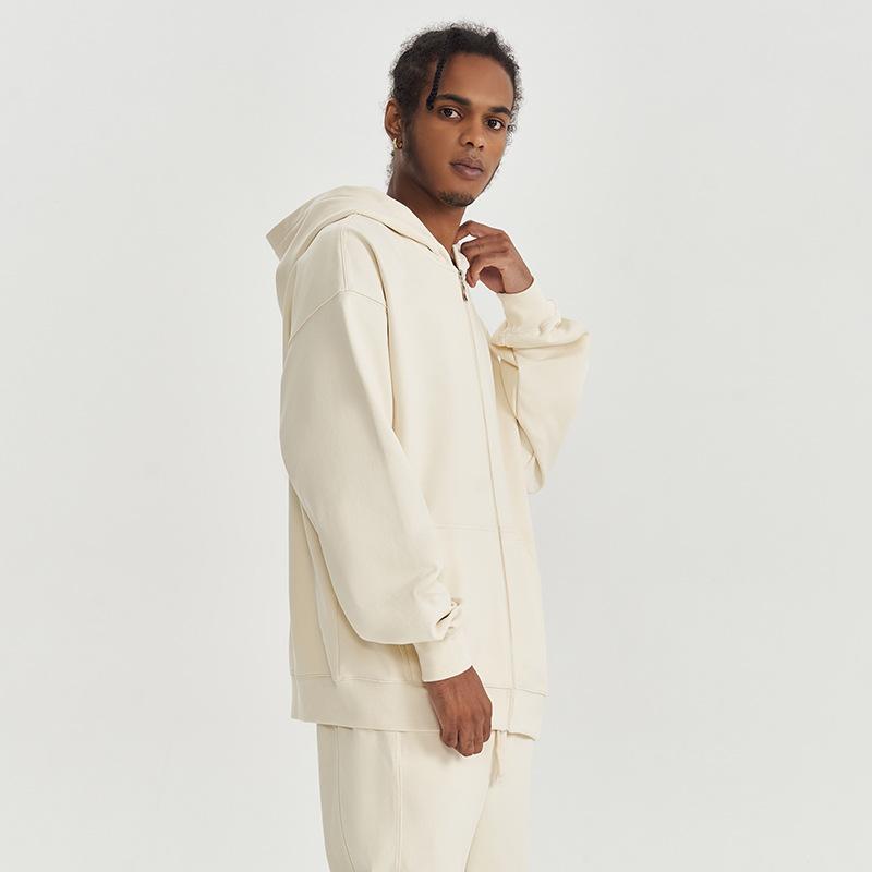 Aktualisiert Herbst und Winter 450G Frottee Entspannte Passform Reißverschluss Kapuzenpullover Einfarbig Freizeit Herren Thermojacke