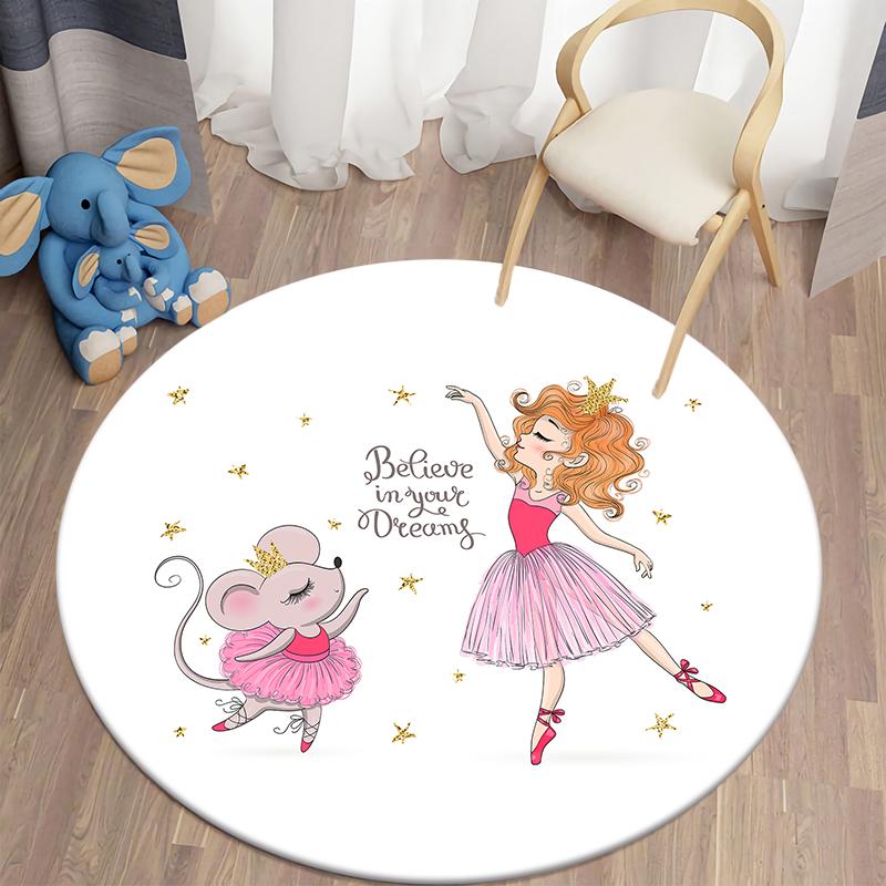 Cartoon Ballet Girl Round Carpet for Living Room Area Rug Kids Carpet Bedroom Floor Mat for Children Soft tapis Children Carpet